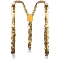 SEQUIN SUSPENDERS Unisex Adjustable Braces Clip On Elastic Y-Back  - Gold