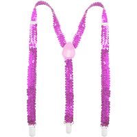 SEQUIN SUSPENDERS Unisex Adjustable Braces Clip On Elastic Y-Back  - Light Pink