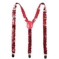 SEQUIN SUSPENDERS Unisex Adjustable Braces Clip On Elastic Y-Back  - Red