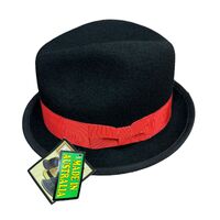 Wool Felt Trilby with Red Ribbon in Black Size XL - Made in Australia