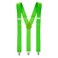 35mm WIDE SUSPENDERS Mens Adjustable Braces Clip On Trouser Elastic Y-Back - Fluro Green