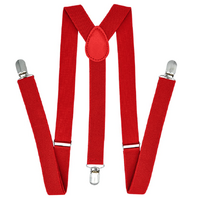 35mm WIDE SUSPENDERS Mens Adjustable Braces Clip On Trouser Elastic Y-Back - Red