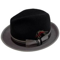 100% Mens Pure Wool Trilby Hat Fedora Warm Winter Classic - Black/Grey