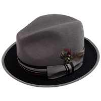 100% Mens Pure Wool Trilby Hat Fedora Warm Winter Classic - Grey/Black