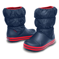 Crocs Kids Winter Puff Boot Childrens Boys Girls Warm Puffer - Navy/Red  - US C10