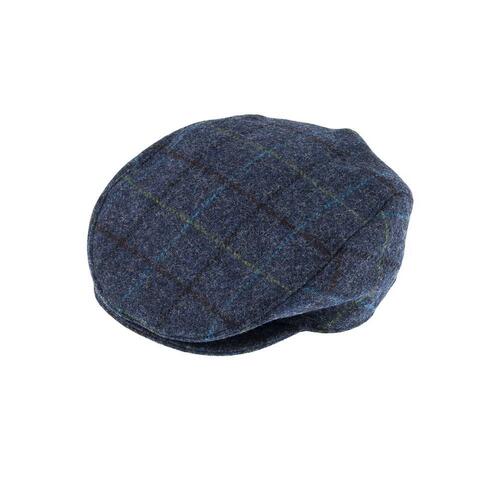 DENTS Abraham Moon Tweed Flat Cap Wool Ivy Hat Driving Cabbie Quilted - Blue