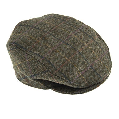 DENTS Abraham Moon Tweed Flat Cap Wool Ivy Hat Driving Cabbie Quilted - Olive