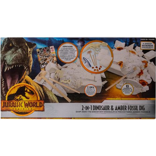 Jurassic World 2 in 1 Dinosaur and Amber Fossil Dig Set Toy