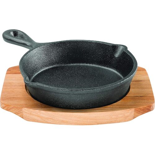 Pyrolu Skillet with Maple Tray Cast Iron Fry Pan Black 13.5cm