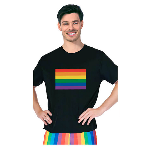 Adult Rainbow Flag T Shirt Top Tee Gay Pride LGBTQ - Black - One Size