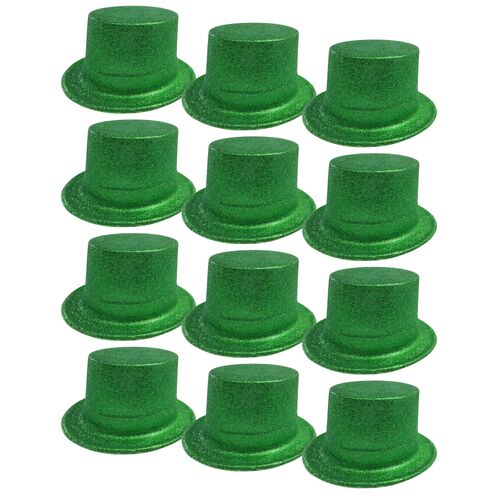 12x GLITTER TOP HAT Fancy Party Plastic Costume Tall Cap Fun Dress Up BULK - Green