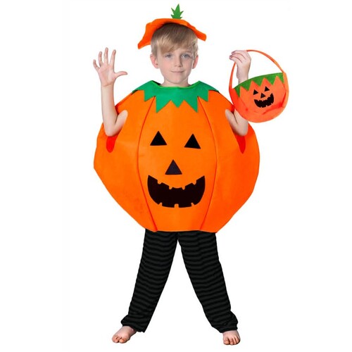 KIDS PUMPKIN COSTUME Halloween Unisex Fancy Dress Up Party Orange Vegetable