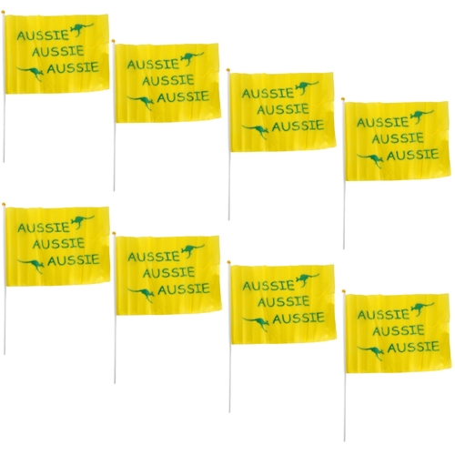 Aussie Hand Flags - 8 Pack (14x21cm) | Yellow Durable Australian Flag for Events & Celebrations