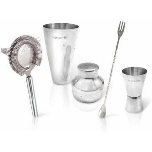 4pc Vin Bouquet Stainless Steel Cocktail Shaker Maker Set in Silver 