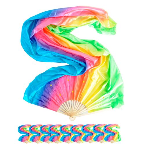 12x Large Rainbow Dancing Fan with Long Veil LGBTQ Gay Pride Costume Party Bulk