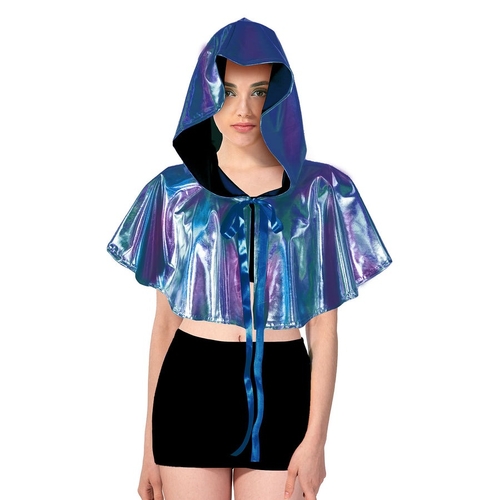 Adult Iridescent Metallic Mini Hooded Cape Halloween Costume Par - Blue/Purple