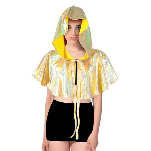 Adult Iridescent Metallic Mini Hooded Cape Halloween - Gold/Yellow