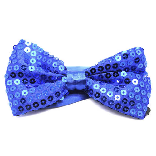 GLITTER SEQUIN BOW TIE Costume Fancy Dress Dance Fancy Shiny Party Bowtie - Blue