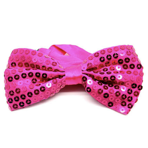 GLITTER SEQUIN BOW TIE Costume Fancy Dress Dance Fancy Shiny Party Bowtie - Hot Pink