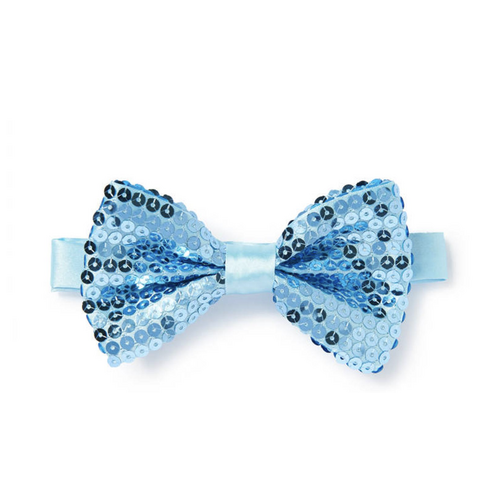 GLITTER SEQUIN BOW TIE Costume Fancy Dress Dance Fancy Shiny Party Bowtie - Light Blue