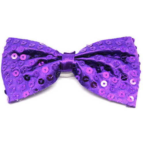 GLITTER SEQUIN BOW TIE Costume Fancy Dress Dance Fancy Shiny Party Bowtie - Purple