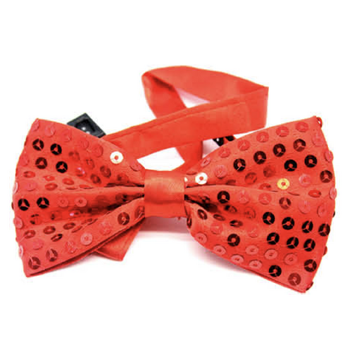 GLITTER SEQUIN BOW TIE Costume Fancy Dress Dance Fancy Shiny Party Bowtie - Red