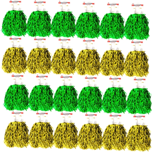 Green & Yellow Metallic Cheerleading Pom Poms – 24-Pack (12 Green Pairs & 12 Yellow Pairs) Australia Day