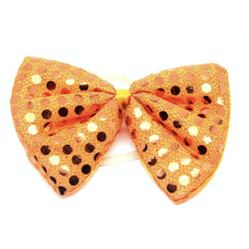 SEQUIN BOW TIE Polka Dots Bowtie Party Unisex Costume  13cm x 9cm Clown - Orange