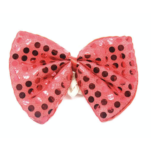 SEQUIN BOW TIE Polka Dots Bowtie Party Unisex Costume  13cm x 9cm Clown - Red