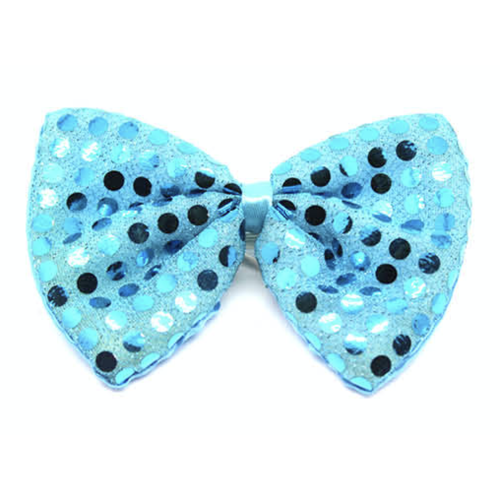 SEQUIN BOW TIE Polka Dots Bowtie Party Unisex Costume  13cm x 9cm Clown - Sky Blue