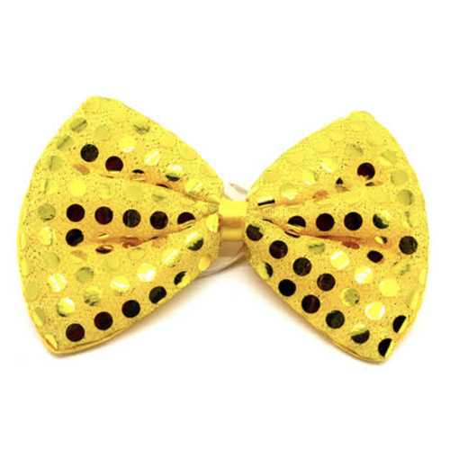 SEQUIN BOW TIE Polka Dots Bowtie Party Unisex Costume  13cm x 9cm Clown - Yellow