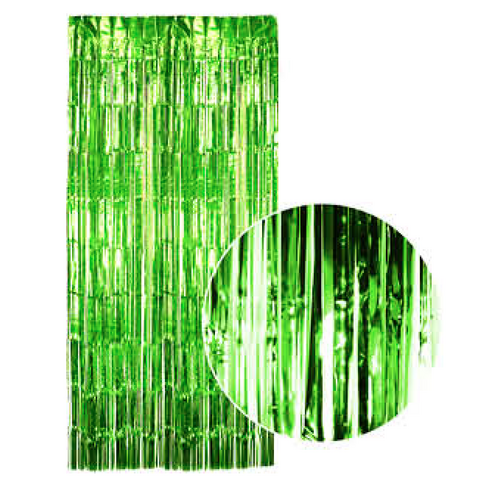 Tinsel Curtain Foil Metallic Fringe Backdrop Party Door Decorations - (200cm x 100cm) - Green