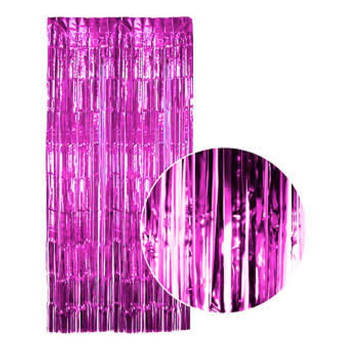 Tinsel Curtain Foil Metallic Fringe Backdrop Party Door Decorations - (200cm x 100cm) - Hot Pink