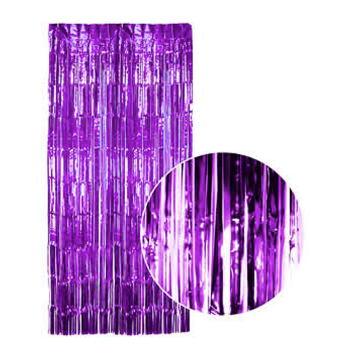 Tinsel Curtain Foil Metallic Fringe Backdrop Party Door Decorations - (200cm x 100cm) - Purple