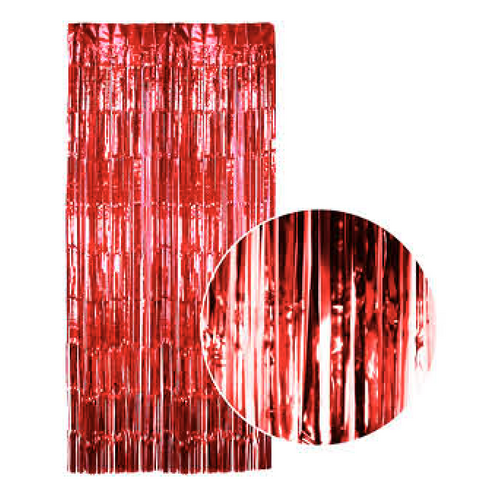 Tinsel Curtain Foil Metallic Fringe Backdrop Party Door Decorations - (200cm x 100cm) - Red