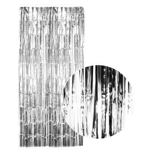 Tinsel Curtain Foil Metallic Fringe Backdrop Party Door Decorations - (200cm x 100cm) - Silver