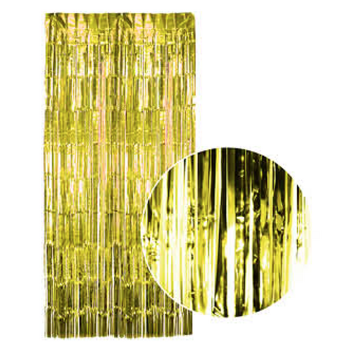 Tinsel Curtain Foil Metallic Fringe Backdrop Party Door Decorations - (200cm x 100cm) - Yellow/Gold