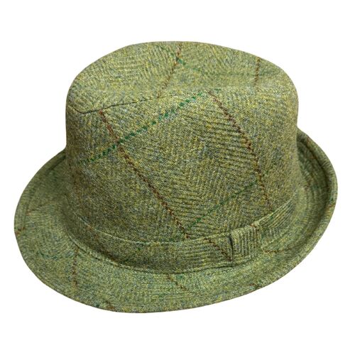 Mens Pure Wool Tweed Hat Trilby Hat in Sage Green