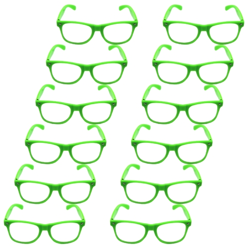 12x Green Party Glasses w/ Clear Lenses – Fun 80s Australia Day Costume Glasses