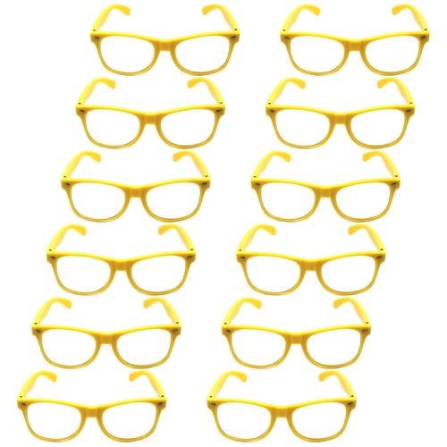 12x Yellow Party Glasses with Clear Lenses – Fun 80s Accessory or Costume Glasses