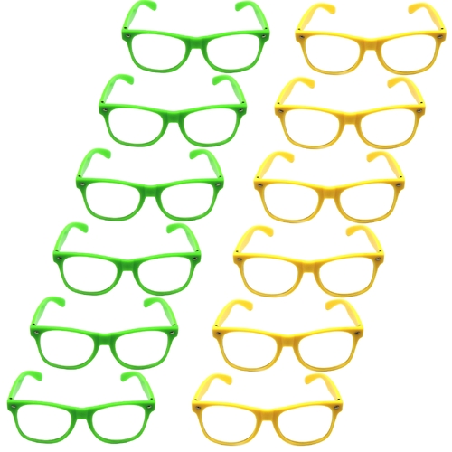 Green and Yellow Party Glasses with Clear Lenses – Fun 80s Australia Day or Costume Glasses (Set of 12)