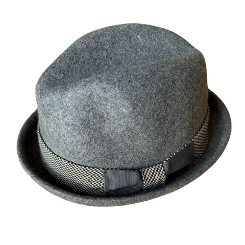 Mens 100% Lana Wool Felt Stingy Brim Trilby Hat w Band in Grey