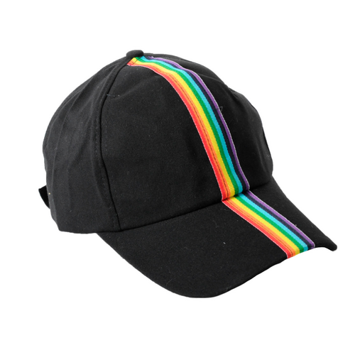 Baseball Cap Hat with Rainbow Stripe Lesbian Gay Pride LGBT - Black