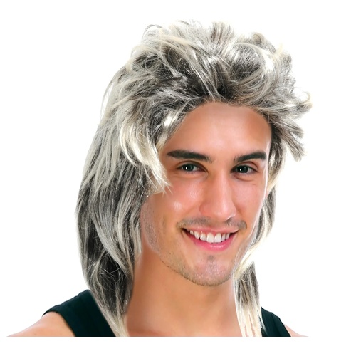 Mullet Wig 80s Party Costume Rock Bogan Punk 70s 90s Hair - Ash Blonde Grey