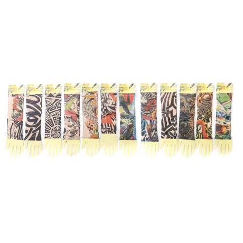 12x TATTOO SLEEVE Fake Stretchy Arm Costume Stocking Fancy Goth Nylon Dress BULK - Assorted - One Size