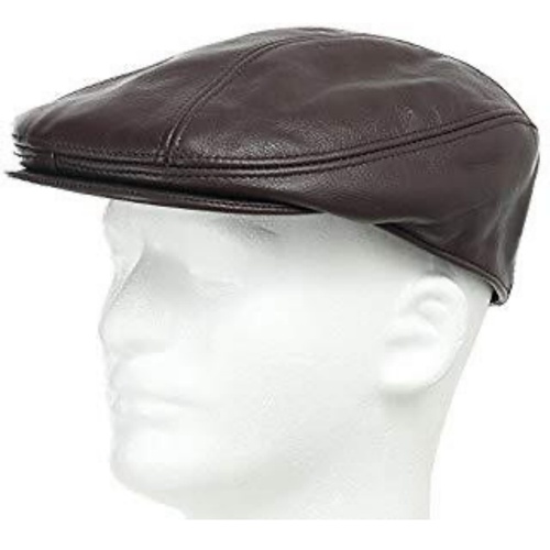 Mens Fisherman Adjustable Flat Cap Ivy Leather Hat - Black