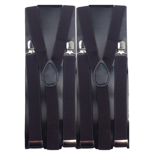 2x Mens Suspenders Braces Adjustable Strong Clip On Elastic Formal Wedding Slim - Brown