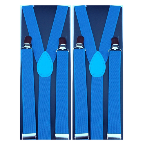 2x Mens Suspenders Braces Adjustable Strong Clip On Elastic Formal Wedding Slim - Sky Blue