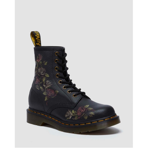 Dr. Martens 1460 8 Eye Leather Boots Decayed Roses Vonda Nappa in Black