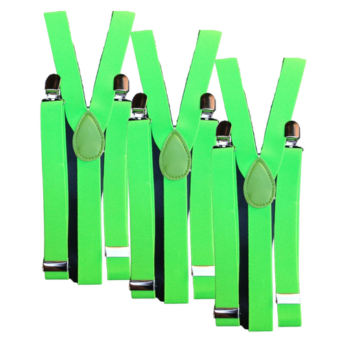 3x Mens Suspenders Braces Adjustable Strong Clip On Elastic Formal Wedding Slim - Fluro Green